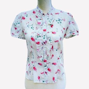 Kimchi Blue Floral Ruffle Blouse Cream Red Green